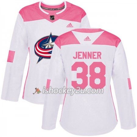 Dame NHL Columbus Blue Jackets Trøje Boone Jenner 38 Adidas 2017-2018 Hvid Lyserød Fashion Authentic